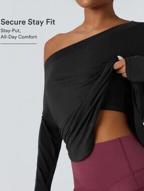 NWOT Halara One Shoulder Top Long Sleeve Thumb Hole Quick Dry Built-in-Bra